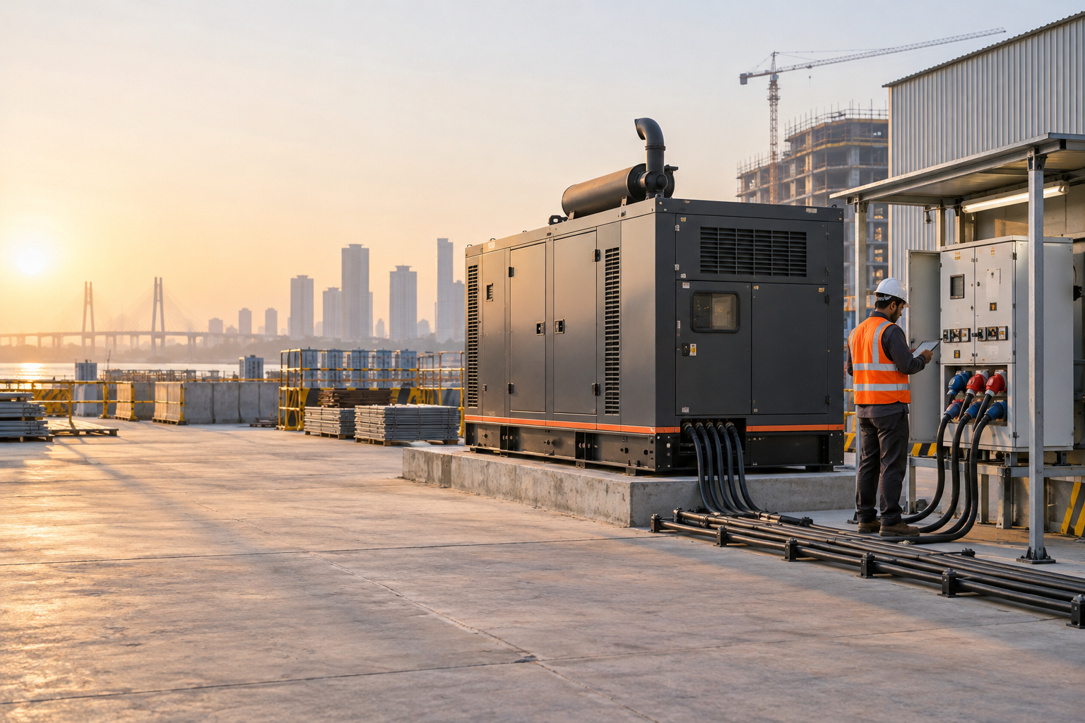 Diesel generator rental setup at a Mumbai industrial project
